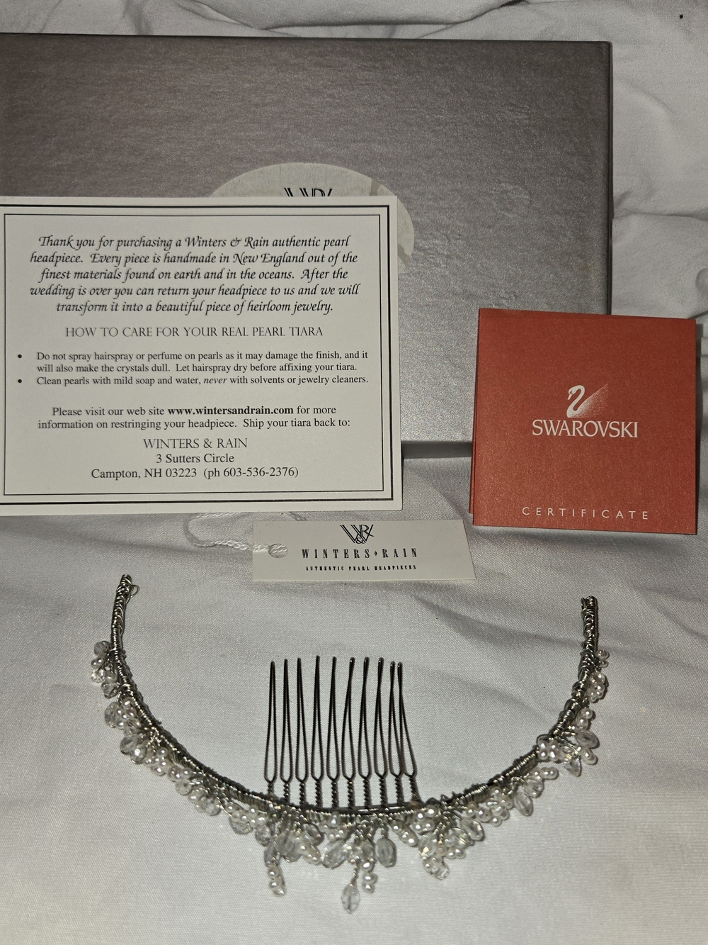 Winters & Rain Silver Pearl Bridal Hair Comb Headpiece